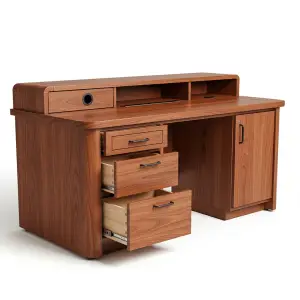 Meja Kasir Kayu Walnut dengan Laci dan Kabinet Penyimpanan