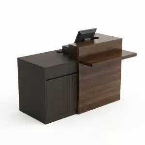 Meja Kasir Kombinasi Kayu Walnut dan Metal untuk Cafe