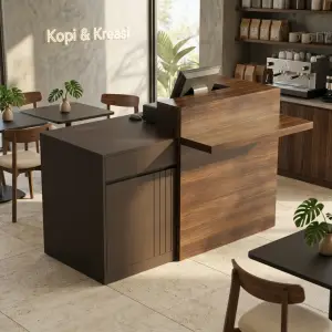 Meja Kasir Kombinasi Kayu Walnut dan Metal untuk Cafe [2]