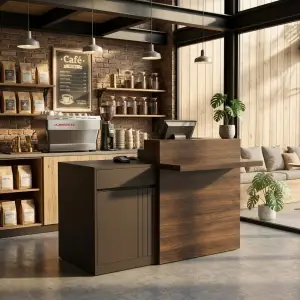Meja Kasir Kombinasi Kayu Walnut dan Metal untuk Cafe [6]