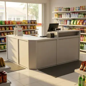 Meja Kasir L-Shape Minimarket Finishing HPL [4]