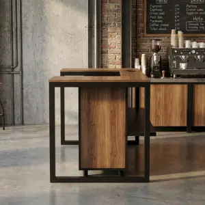 Meja Kasir L-Shape Rangka Besi Finishing Walnut [3]