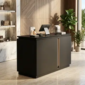 Meja Kasir Marble Top Finishing Matte Black dengan Aksen Rose Gold [2]