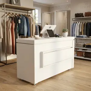 Meja Kasir Minimalis dengan Laci dan Kaki Adjustable