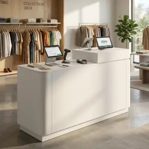 Meja Kasir Minimalis Finishing Doff untuk Toko Retail