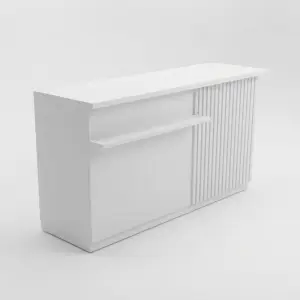 Meja Kasir Minimalis Slat Panel dengan Rak Display [5]