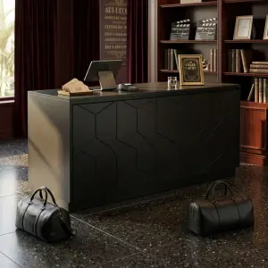 Meja Kasir Panel Hexagon Motif Geometrik Finishing Matte Black [3]