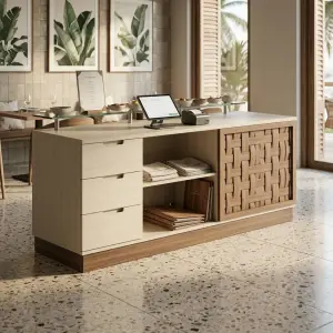 Meja Kasir Restoran Motif Anyaman Kayu [2]