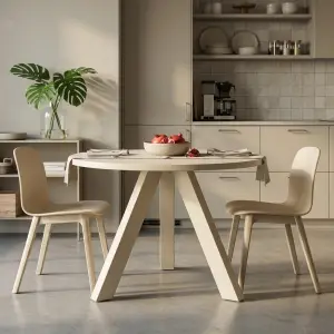 Meja Makan Bulat Kaki Tripod Scandinavian