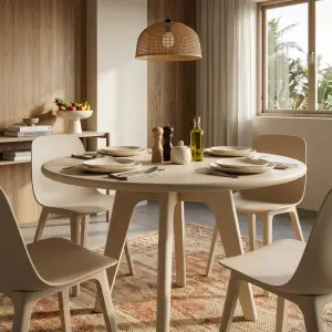 Meja Makan Bulat Kayu Finishing Doff Gaya Scandinavian