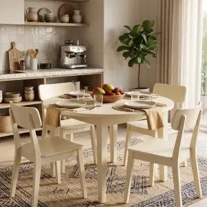Meja Makan Bulat Kayu Finishing Duco Putih Gading