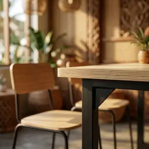 Meja Makan Cafe Rangka Besi Plywood [5]