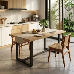 Meja Makan Industrial Rangka Besi Top Kayu