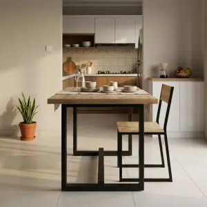 Meja Makan Industrial Rangka Besi Top Kayu [2]