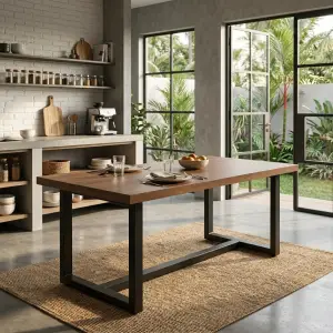 Meja Makan Industrial Rangka Besi U-Frame Top Kayu [2]