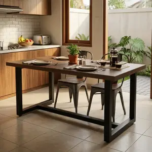 Meja Makan Industrial Rangka Besi U-Frame Top Kayu [5]