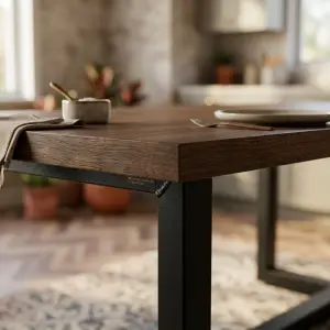 Meja Makan Industrial Rangka Besi U-Frame Top Kayu [6]