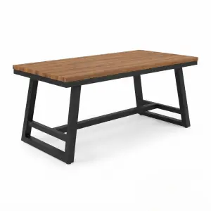 Meja Makan Kaki A-Frame Besi Top Kayu Industrial