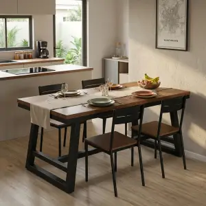 Meja Makan Kaki A-Frame Besi Top Kayu Industrial [2]