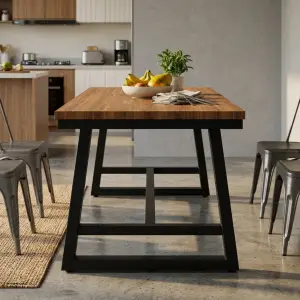 Meja Makan Kaki A-Frame Besi Top Kayu Industrial [3]