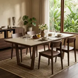Meja Makan Kaki Trapezoid Top Sintered Stone