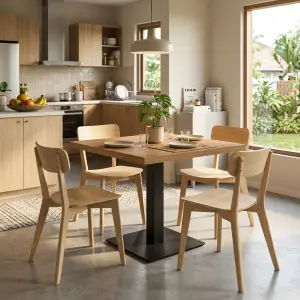 Meja Makan Kayu Kaki Besi Single Pedestal [2]