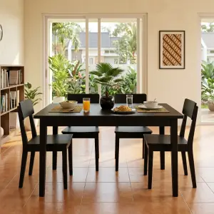 Meja Makan Kayu Solid Finishing Hitam Gaya Minimalis