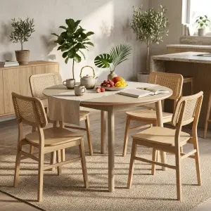 Meja Makan Kayu Solid Gaya Scandinavian dengan Kaki Lancip