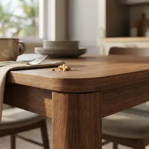 Meja Makan Kayu Solid Kaki Masif Gaya Skandinavian [3]