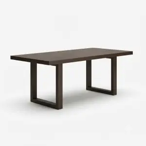 Meja Makan Kayu Solid Kaki U-Frame Dark Walnut