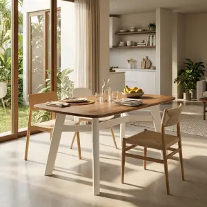 Meja Makan Kayu Walnut Kaki Putih Gaya Skandinavia [5]