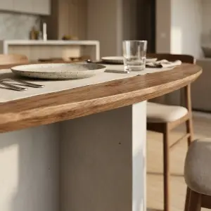 Meja Makan Oval Top Kayu Kaki Silang Putih [5]