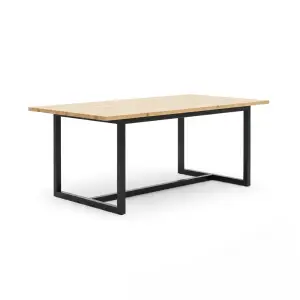 Meja Makan Rangka Besi Hollow Top Kayu Natural [4]