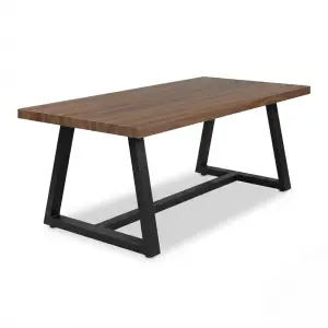 Meja Makan Top Kayu Kaki A-Frame Metal Hitam