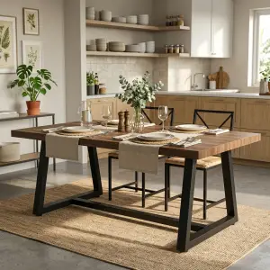 Meja Makan Top Kayu Kaki A-Frame Metal Hitam [2]