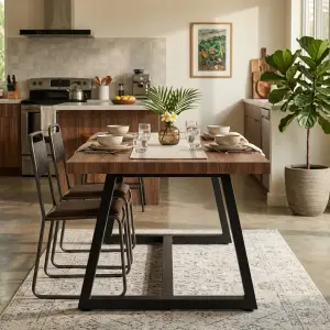 Meja Makan Top Kayu Kaki A-Frame Metal Hitam [3]