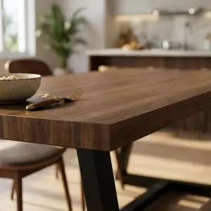 Meja Makan Top Kayu Kaki A-Frame Metal Hitam [5]