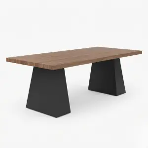 Meja Makan Top Kayu Kaki Trapesium Metal Hitam