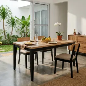 Meja Makan Two-Tone Top Kayu Kaki Hitam