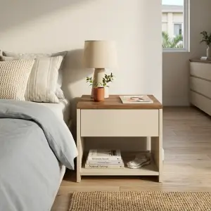 Nakas Minimalis Top Walnut 1 Laci dengan Rak Terbuka [2]