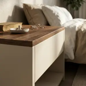 Nakas Minimalis Top Walnut 1 Laci dengan Rak Terbuka [3]