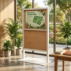 Papan Informasi Berdiri Rangka Metal Panel Kayu [2]