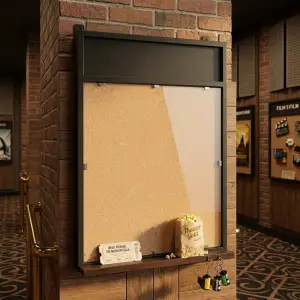 Papan Informasi Dinding Bingkai Besi dengan Panel Header dan Kaca