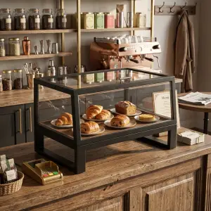 Pastry Display Besi Kaca Rak Kayu [4]
