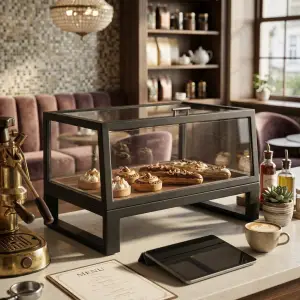 Pastry Display Besi Kaca Rak Kayu [5]