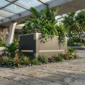 Planter Box Besi Finishing Powder Coat dengan Aksen Stainless dan LED [5]