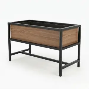 Planter Box Besi Kayu dengan Kaki Elevated