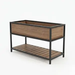 Planter Box Besi Kayu Industrial dengan Rak Penyimpanan