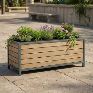 Planter Box Besi Kayu Outdoor Persegi Panjang
