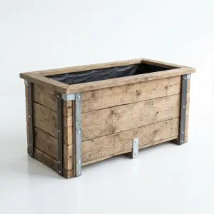 Planter Box Kayu Reclaimed dengan Rangka Besi Galvanis